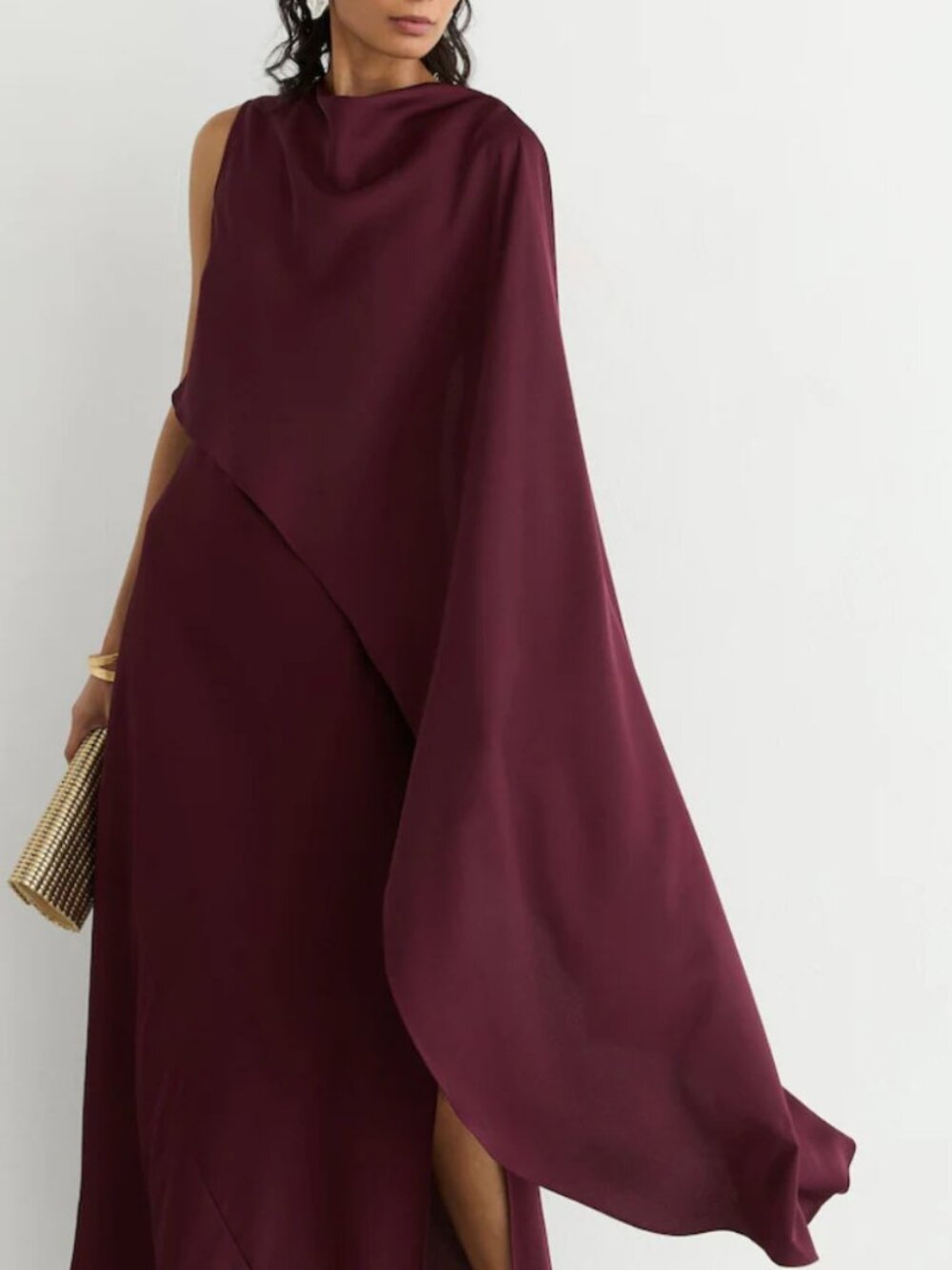 REISS Winnie Asymmetric Maxi Dress Gown Berry Red Cape-Detail Cocktail Event - Picture 2 of 11
